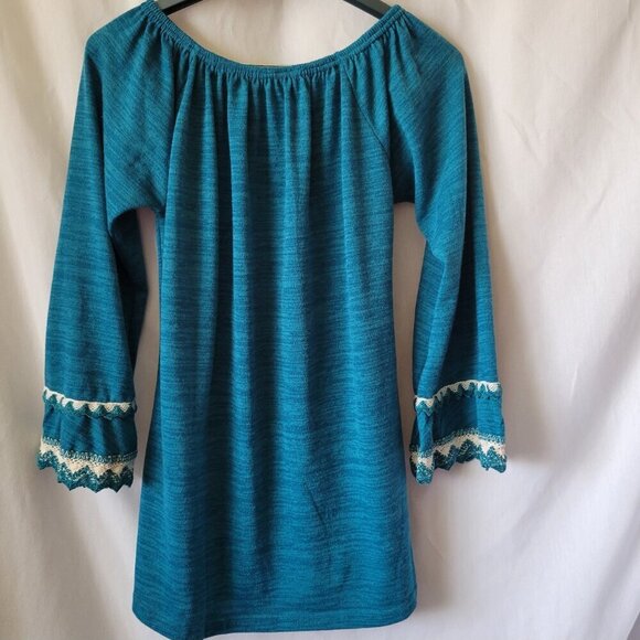 WinWin Top Double Lace teal turquoise Hippie Peasant bell slv Small Medium Y2k - Picture 6 of 8